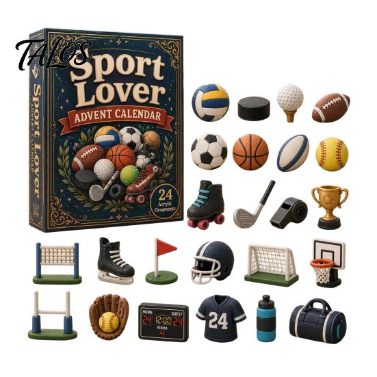 Sports Collectibles for Enthusiasts Advent Calendar 2026, 24-Day Christmas Countdown Box with Mini Durable Sport Ornaments Volleyball Golf Hockey