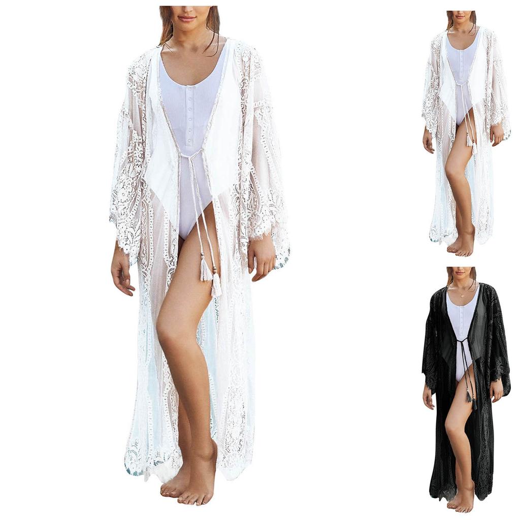 Lace Blouse Women'S Summer Sunscreen Cardigan Sexy Seaside Vacation Style Blouse  Net Beach Blouse