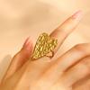 LATS Elegant Stainless Steel Big Bloom Flower Rings for Women 18K Gold-plated Open Rings Finger Jewelry Wedding Her Gift Punk