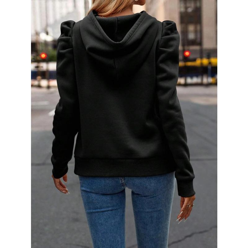 2025 Autumn Winter New Polo Hoodie Solid Color Long Sleeve Fashion Stacked Sleeve Casual Comfortable Women's Hoodie