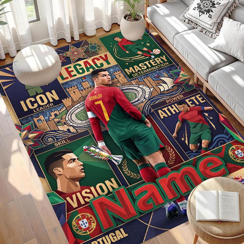 Custom Name Personalized Cristiano Ronaldo Print Carpet, Versatile Home Decor Rug, for Playroom, Apartment, Balcony, Entryway, Hallway Gift