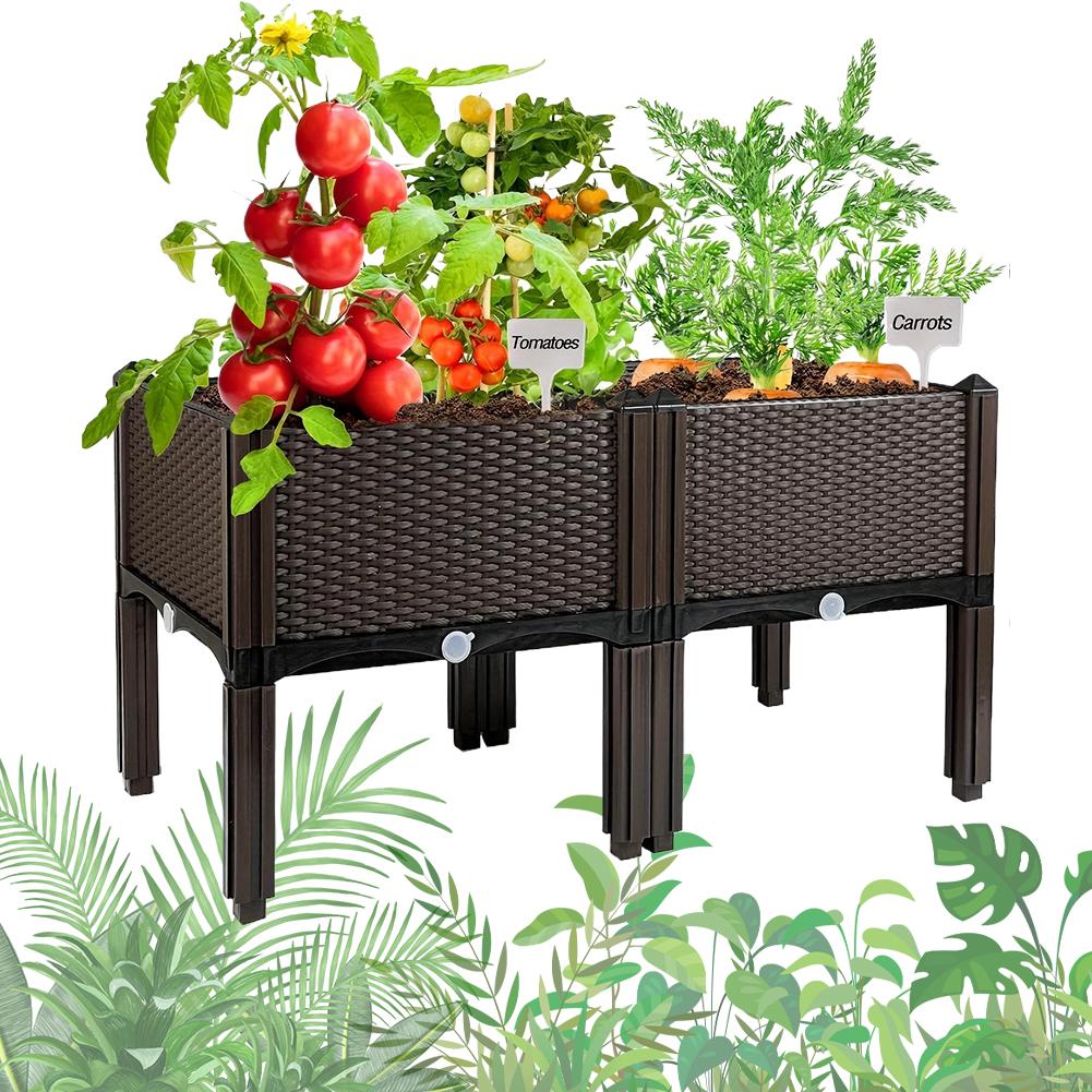 Elevated Plastic Raised Garden Bed Planter Above Ground Flower Vegetable Standing Box Garden Box for Garden Patio Deck Balcony
