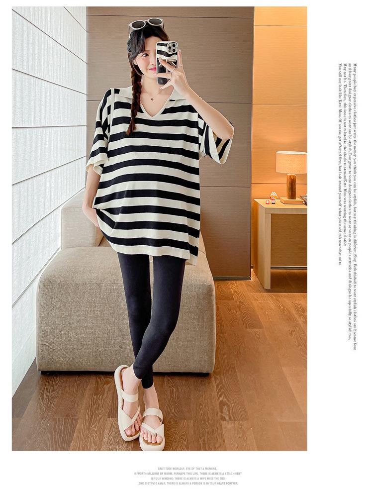Korean Style Maternity Striped Casual Top - Plus Size, Loose, Slimming, Stylish & Age-Reducing
