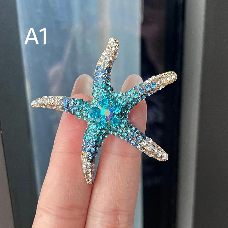 Trendy Multicolor Rhinestone Starfish Brooch 1Pcs Unisex Durable Clothing Pin for Daily Wear Party Anniversary Decoration
