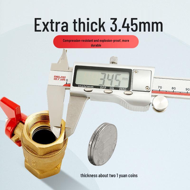 Dual Internal Thread Ball Valve for Water Heater and Gas Pipe, Copper Switch, Sizes: 2 To 6 Points, 1 Inch