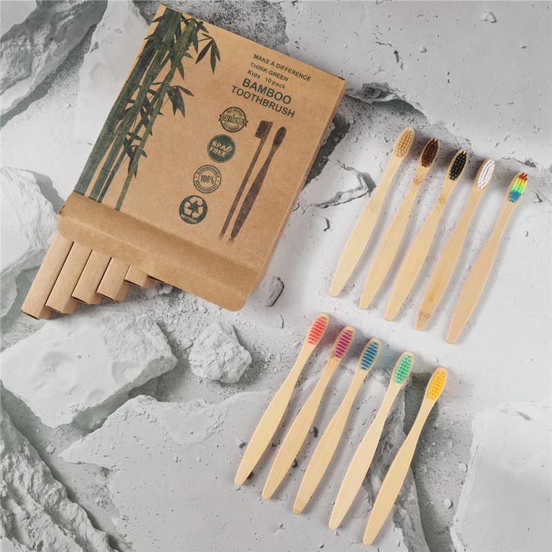 

10 PCS Single Cowhide Wrapped Disposable Bamboo Toothbrush Set Natural and Environmentally Friendly Bamboo Toothbrush Tablet
