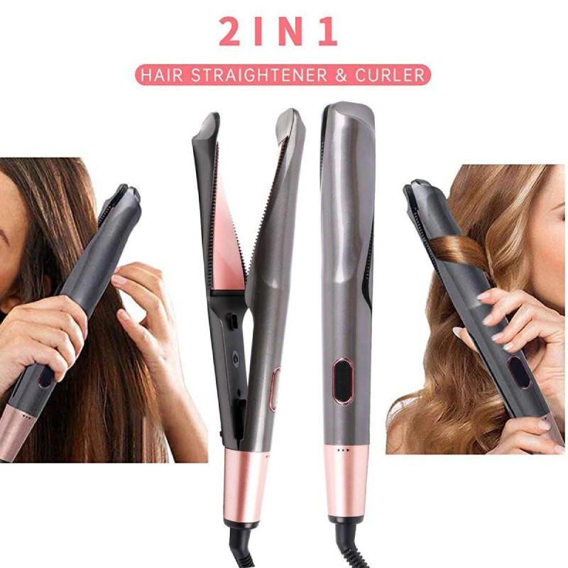 Hair Curler Straightener 2 In 1 Spiral Wave Curling Iron  Hair Straighteners