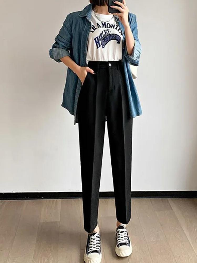 Dame Mote Rette Dressbukser Høy midje Kontorklær Elegant Formell Blyantbukse Damer Koreansk Allsidig Baggy Bukse