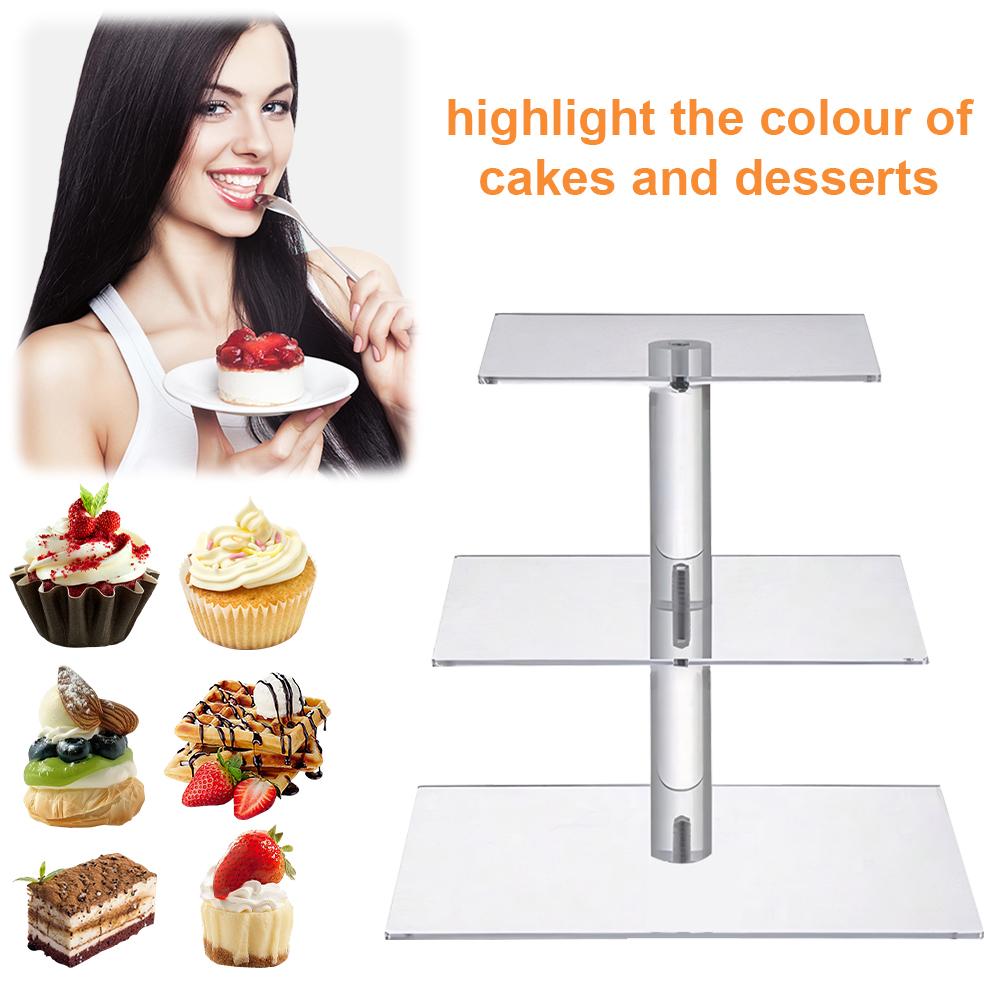 3/4 Tier Acrylic Cupcake Display Stand with LED Light Square Display Stand Multifunctional Cupcake Holder for Party Decor