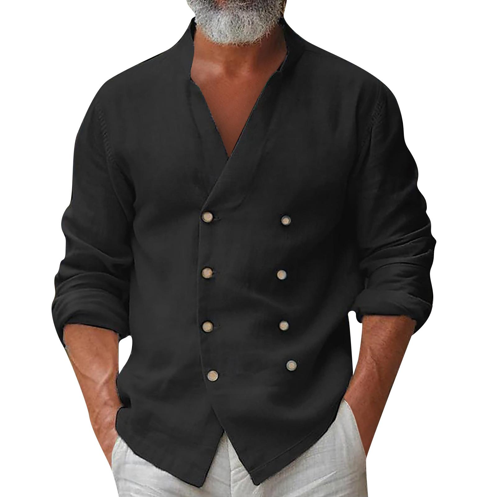 Дизайнерские весенне-летние мужские повседневные хлопковые льняные рубашки с длинным — фото 3