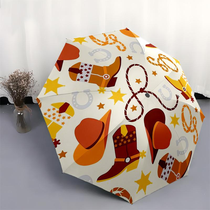 1pc Western Cowboy Theme Pattern Umbrella with Plastic Handle, Suitable for All Seasons Outdoor PT387