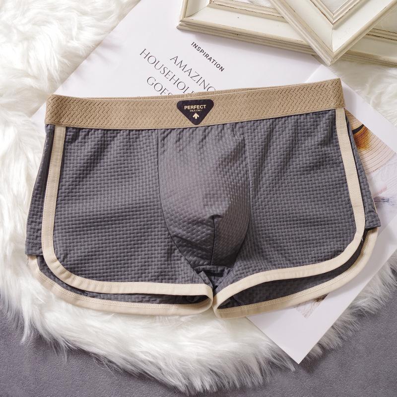 Summer Ice Silk Thin Men's Underwear Checkered Texture Simple Solid Color Men's Sports Home Flat Pants