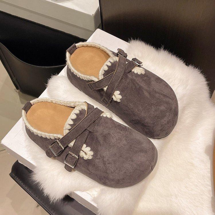 

Ретро маффин толстая подошва внутренняя высота каблука сумка голова полушлепанцы женская верхняя одежда 2025 новая осень один педаль Бокен одиночная обувь 40 темно-серого