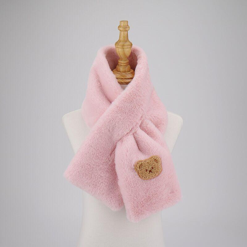 Elegant Faux Rabbit Fur Winter Warm Neck Warmer Cross Scarf Solid Color Neckerchief For Women Cute Little Bear Plush Scarf