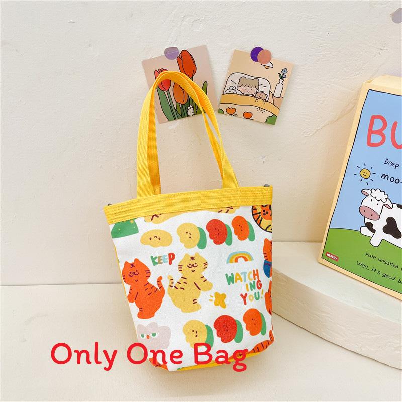 Childrens Canvas Bag With Cartoon Tiger Pattern And Single Shoulder Strap For School