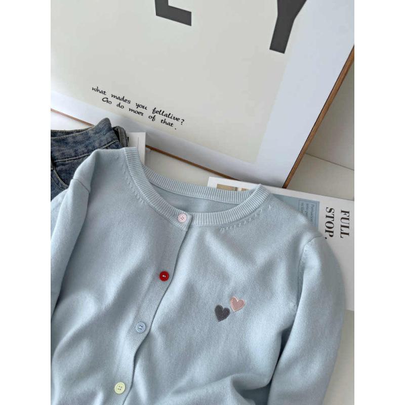 Dopamine college wind sweet embroidery knitted cardigan women's autumn and winter new soft waxy color buckle loose versatile coat