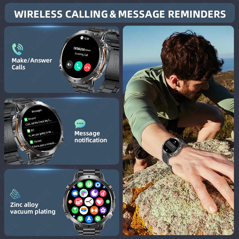 AMOLED Smart Watch 900mAh Large Capacity Battery Compass Barometric Altimeter Military Sport Smartwatch Men For Android iOS