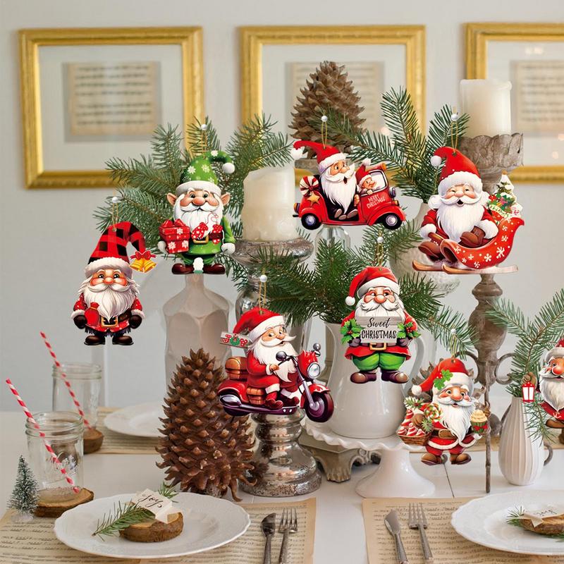 Christmas Tree Decor Santa Snowman Printed Tree Decor Pendant 18x Wooden Ornaments Holiday Party Decoration Christmas
