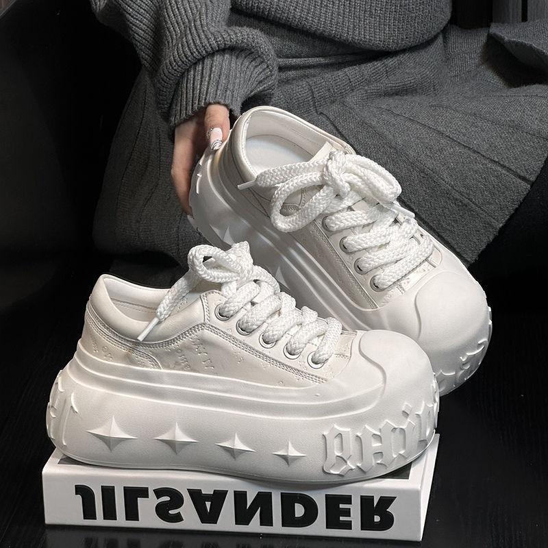 Pearlescent polished gold letter thick-soled muffin casual bread shoes dissolving shoes small 6cm small white shoes women's shoes