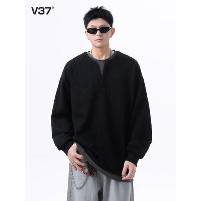 Waffle Fake Two-Piece Sweatshirt for Men, Spring Loose Round Neck Long Sleeve Top, Men's Casual Versatile Jacket, Trendy Spring and Autumn