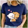 Unisex Polyester 100% Love Bear Print Loose Round Neck Casual Short Sleeve T-Shirt Fashion Summer Top