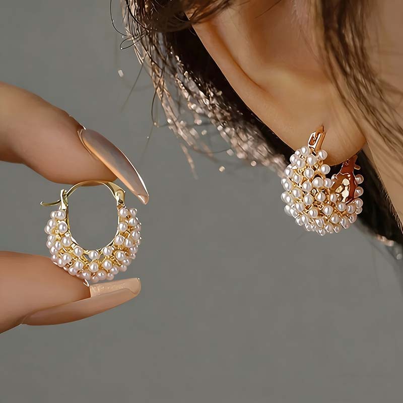Fashion Imitation Pearl Hoop Earrings for Women Girls Luxury Design Hollow Flower Basket Earrings Party Jewelry Wholesale