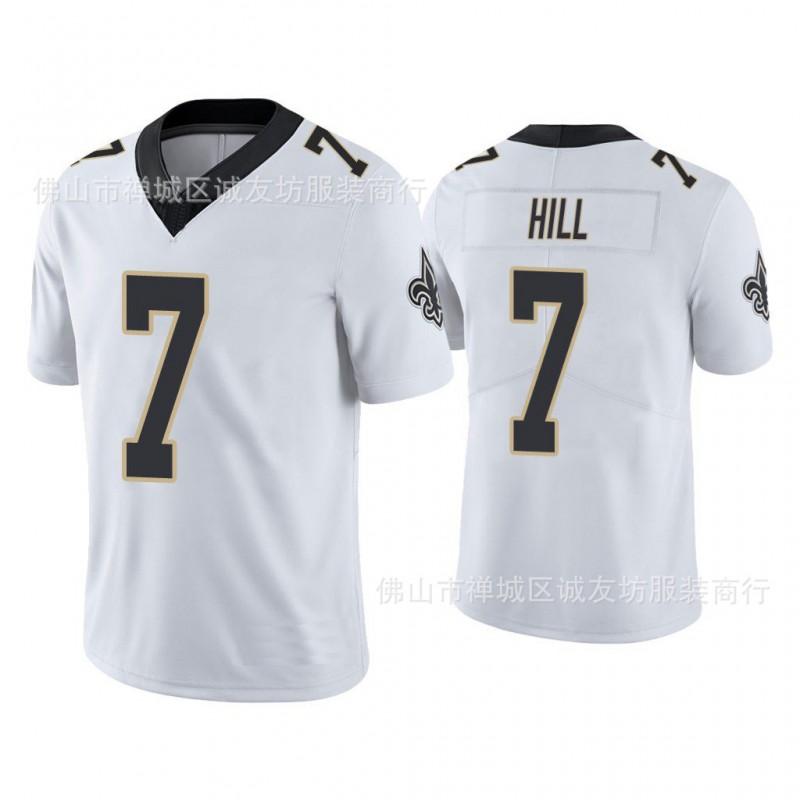 NFL New Orleans Saints 7 Taysom Hill Football Jersey Mens White Gold Lettering Sports Shirt