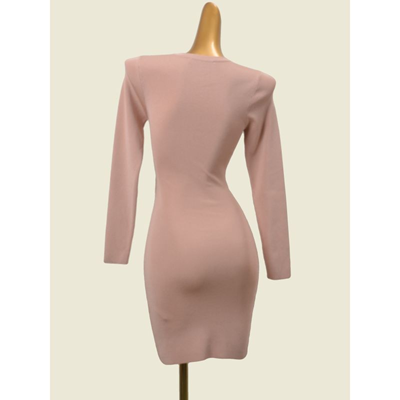Spanish Brand Sexy Bare Midriff Slim Fit Sexy Bodycon Dress Fashion Wind Pure Color Twist Long Sleeves Knitting Dress