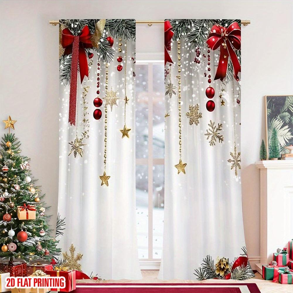 Merry Christmas Bow Curtains 2pcs   2D Flat Print Fabric  for Family Party Booth Studio Props Decor