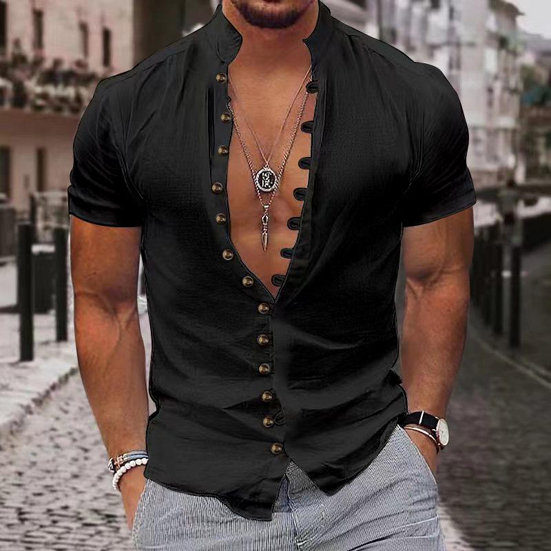 

2024 Мужская ретро повседневная рубашка из чистого хлопка свободного кроя с короткими рукавами XL чёрный