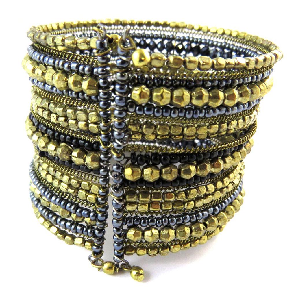 Les Trésors De Lily [N8251] - Designový náramek 'Katmandou' šedočernozlatý