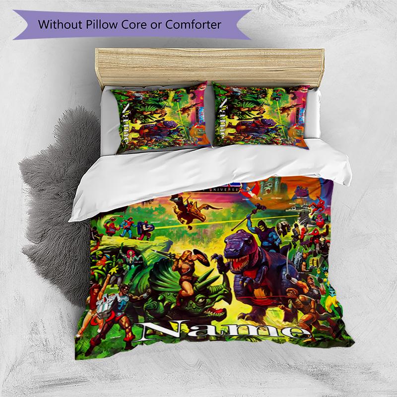 3pcs Custom Name Cartoon He-Man and the Masters of the Universe Bedding Set Duvet Cover Closure Includes 1 Duvet Cover & 2 Pillowcases for All Seasons