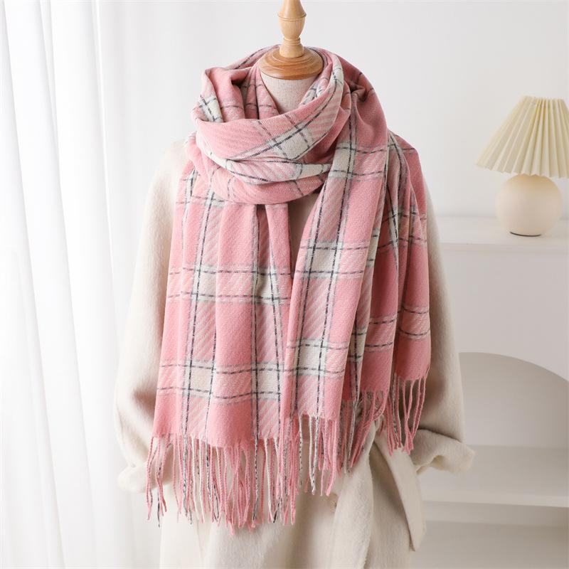 Luxury Faux Cashmere Winter Warm Plaid Scarf Women Soft Shawls Designer Thick Wraps Poncho Unisex Pashmina Blanket Neckerchief