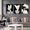 Nero Bianco Moda Donna Ali di piccione Cappello Astratta Tela Poster Stampa Stile nordico Pittura Immagine Moderna Home Decor
