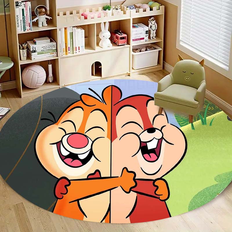Mielas Chip 'n' Dale paveikslėlio apvalus grindų kilimėlis, namų kilimo dekoracija, animacinis sveikinimo durų kilimėlis, neslystantis ir atsparus dėmėms.