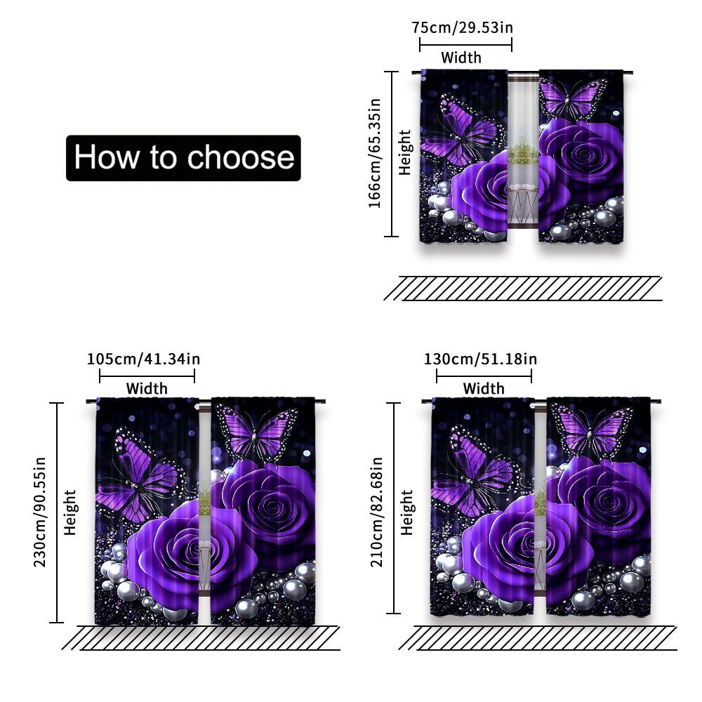 2Pcs Purple Roses Curtains Butterfly Flowers Romantic Valentine'S Day Curtains Adults Xmas Decor Starry Sky Galaxy Dreamy