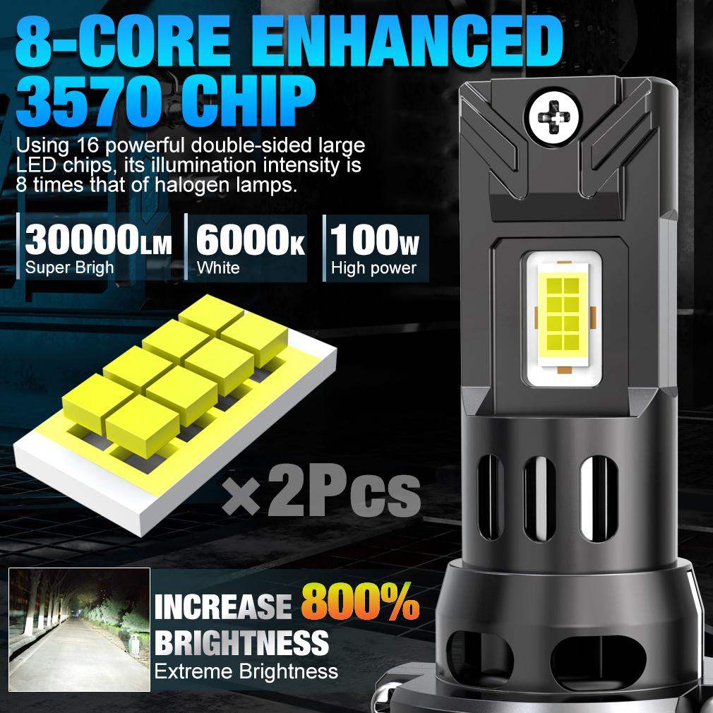 2 Stuks 30000LM H7 LED Koplamp Lampen 100W Mini Draadloze CSP Auto Koplamp Met Ventilator Auto Diode Lampen H7 Turbo Led Auto Verlichting Canbus 12V 6000K