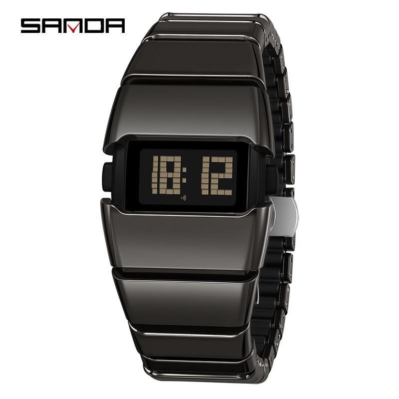 SANDA Luxury Men's Electronic Watch Creative Design Unique Watch Man Casual Sports Multi-functional Wristwatch LED Waterproof ABS Material