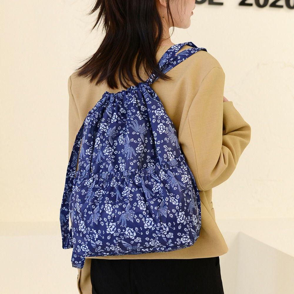 Versatile Floral Printed Drawstring Bag Waterproof Large Capacity Backpacks Sports Fold Portable Shopping Bag Teenage Girls