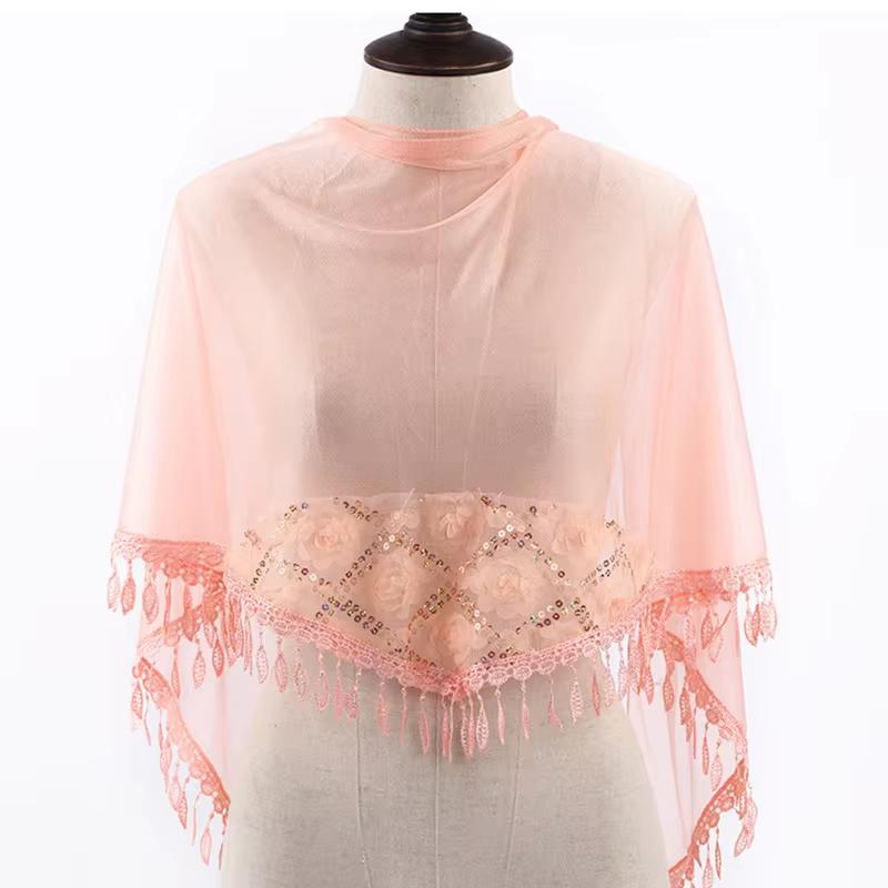 Однотонный кружевной ажурный треугольный шарф с кисточками, вышивка, женская косынка, женские весенне-летние шали и шарфы, цветочный шарф One Size