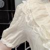 Female Summer Solid Colour Casual Short-sleeved T-shirt Fashion Lace Ruffle Top Temperament Sweet Chiffon V-neck Shirt
