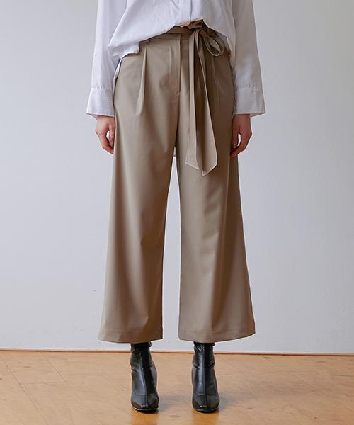 MODERNABLE Belt-Point Wide Pants - Beige