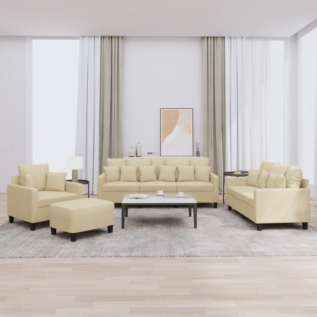 4 Piece Sofa Set with Cushions Cream Fabric