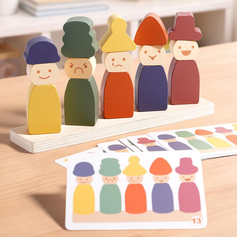 Color Sorting Toys Montessoris Wooden Early Learning Toys Fine Motor Skills Puppet Hat Face Match Creative Stacking Toys For Kid