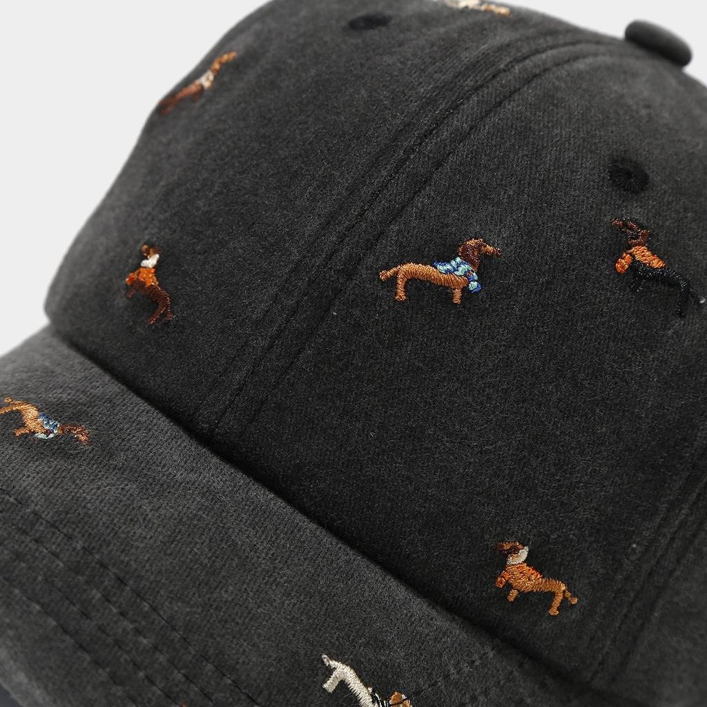 Unisex Large Brim Soft Top Baseball Cap Cute Dog Embroidery Duckbill Cap Retro Street Breathable Casual Headwear