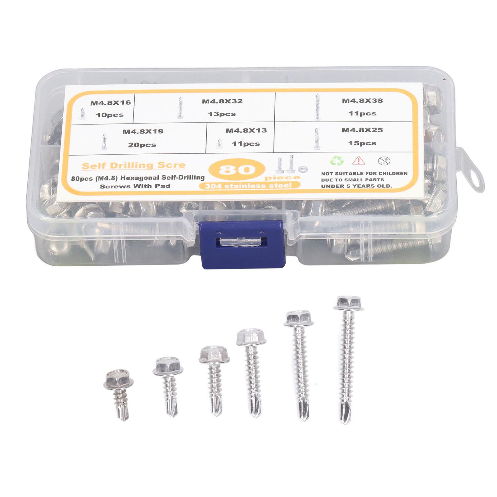 

Набор самосверлящих винтов с шестигранной шайбообразной головкой, 80 шт., с коробкой для хранения, из нержавеющей стали, устойчивый к коррозии