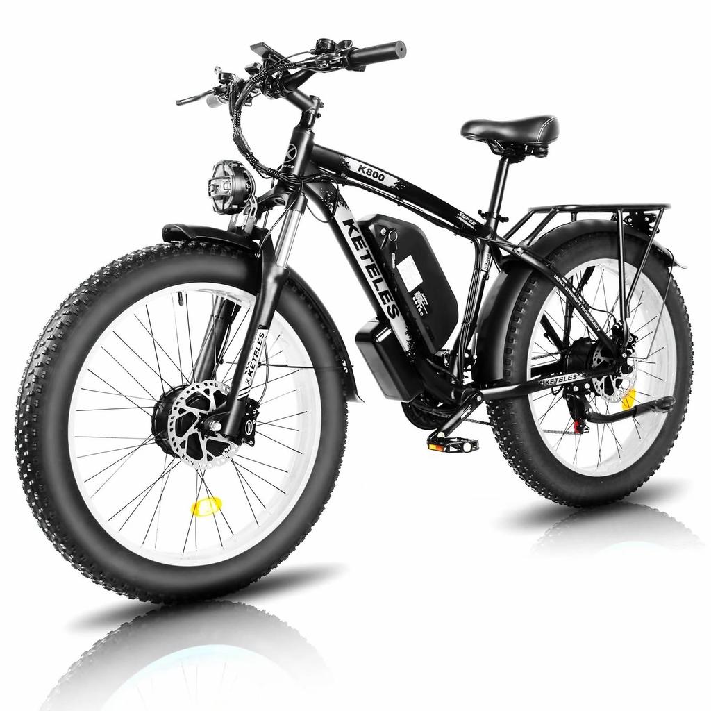 KETELES K800 Dual Motor Electric Bike with 2000W, 48V 23AH Battery, 26" Fat Tires, Lockable Suspension Fork Road E-Bike