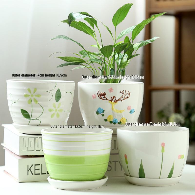 Simple Creative Ceramic Hanging Flower Pot with Tray - Large/Extra Large for Succulents and Green Pothos