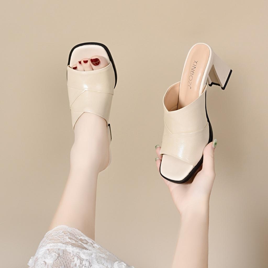 Fish mouth slippers women's outer wear summer new thick heel high heel sandals with dress fashion slippers