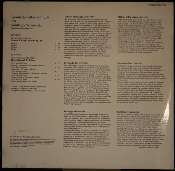 

LP Record SANTIAGO NAVASCUS Spanische Gitarrenmusik Vol. I 86852KK Eurodisc 1972 Germany Classical Used